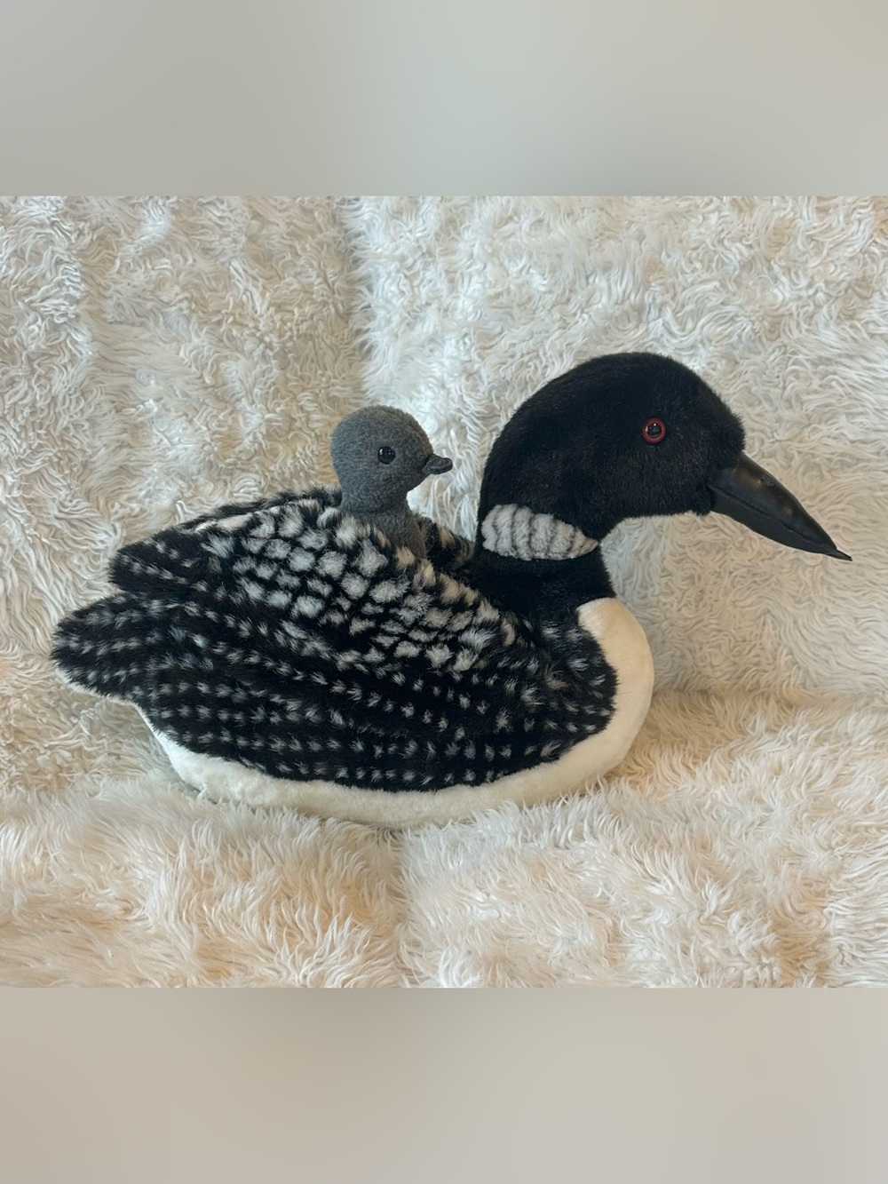 Vintage L.L. Bean x Douglas Cuddle Toys Loon Duck Realistic Plush w/ baby HTF